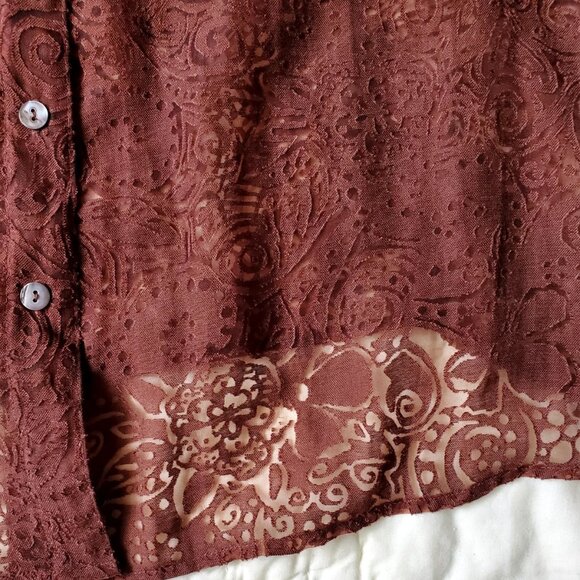 BLOUSE WHITE STAG SIZE 18W BROWN SHEER LACE 3/4 SLEEVES BUTTONS GREAT CONDITION - Picture 3 of 8